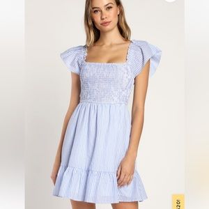 Blue Striped Smocked Mini Dress from Lulus, Size Small, Only Worn Once